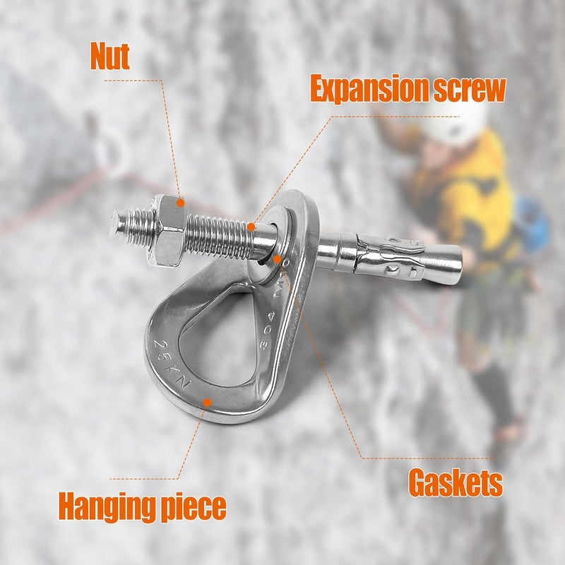 Sywan Climbing Anchor Bolt 8 Set, Stainless Steel Bolt Hanger Climbing Hanger Bolts 25KN Heavy Duty Climbing Anchor Hangers for 3/8" Bolt for Home Gyms, Hammocks, Trailer Tie-Downs, Weight 2500KG - Image 3